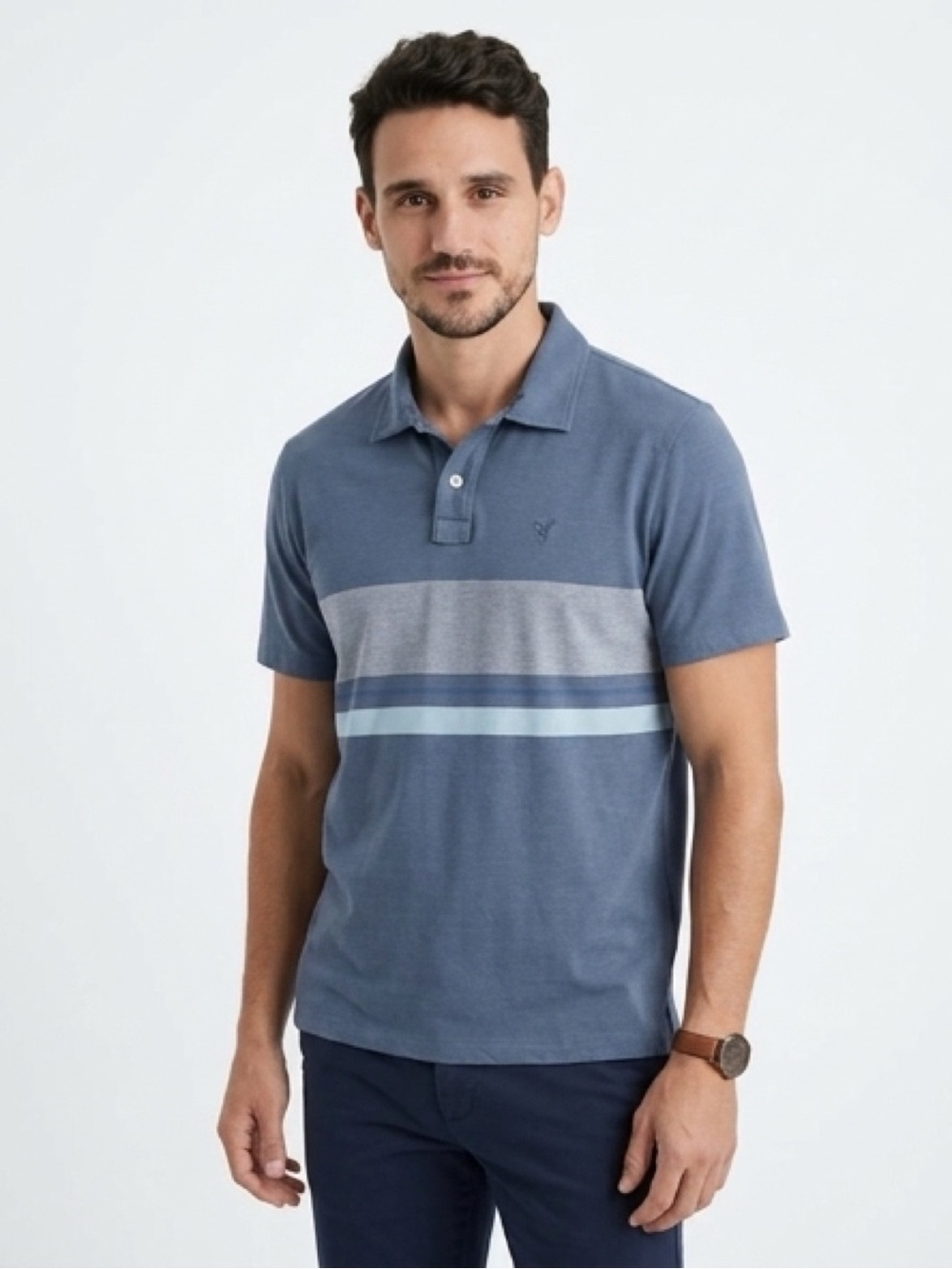 AMERICAN EAGLE 24/7 Club Logo Striped Polo Shirt